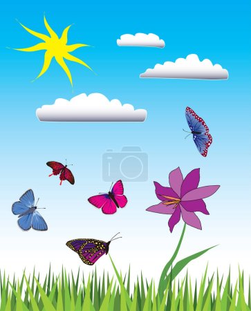 Téléchargez les illustrations : Illustration vectorielle de nombreux papillons volants. - en licence libre de droit