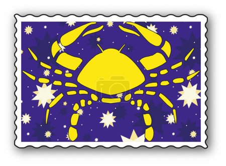 Téléchargez les illustrations : Timbre avec Zodiaque - Crabe - en licence libre de droit