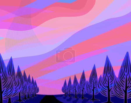 Ilustración de Ilustración vectorial editable de una puesta de sol colorida - Imagen libre de derechos