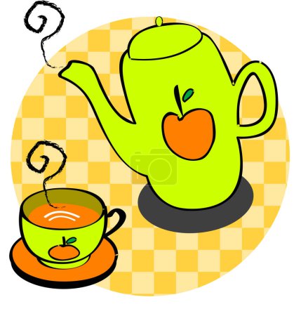 Illustration for A vector, illustration for a western style tea set with apple texture on it - Royalty Free Image