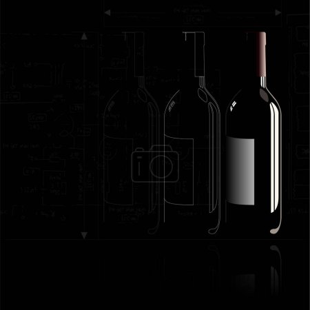 Illustration for A bottle in outline and fully rendered in a technical style. - Royalty Free Image