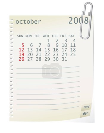 Ilustración de 2008 calendario con un papel blanknote - ilustración vectorial - Imagen libre de derechos