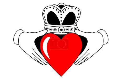 Illustration for Claddagh tribal tattoo with red heart - Royalty Free Image
