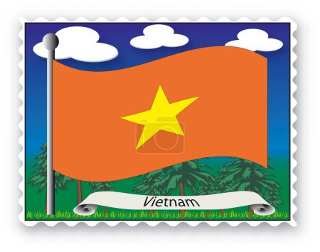 Téléchargez les illustrations : Timbre avec drapeau vietnamien Image vectorielle Illustration couleur - en licence libre de droit