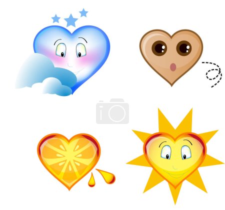 Téléchargez les illustrations : Un ensemble de cœurs une lune, une terre orange et le soleil - en licence libre de droit