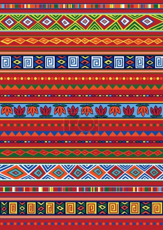Téléchargez les illustrations : Ensemble vectoriel comprenant un motif ethnique africain avec des éléments typiques multicolores - en licence libre de droit