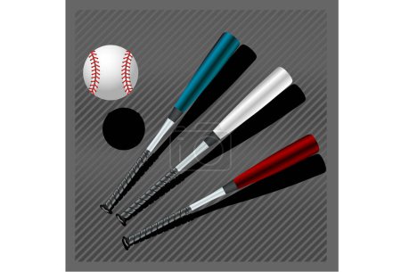 Ilustración de Club de béisbol - Tres bates de béisbol aislados y pelota - Imagen libre de derechos