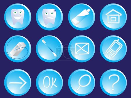 Illustration for Stomatologic icons of the button - a tooth, a tooth-paste, a string in a vector - Royalty Free Image