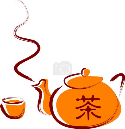 Ilustración de Un vector, ilustración para un juego de té de china tradicional para el té chino - Imagen libre de derechos