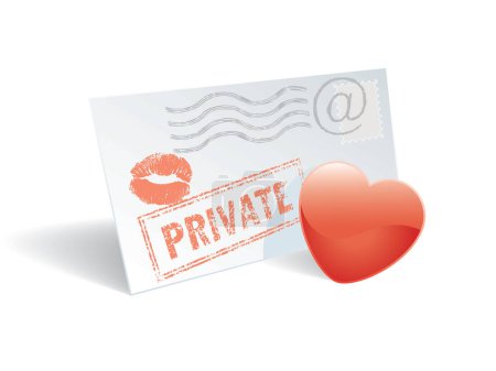Téléchargez les illustrations : Courrier d'amour, enveloppe, coeur et rouge à lèvres. - en licence libre de droit