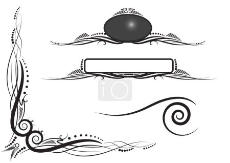 Illustration for Corner piece and oval and rectangle panels with scrolls, dots and chevrons. Vector illustration with objects on separate layers to select easily - Royalty Free Image
