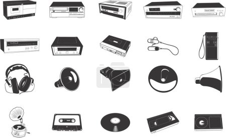 Illustration for Collection of smooth vector EPS illustrations of various retro video and hi-fi devices - Royalty Free Image