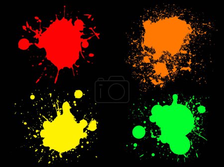 Téléchargez les illustrations : 4 Hi color Neon Splats. (Vecteurs isolés et couches séparées) Peut être superposé sur d'autres illustrations ou images. - en licence libre de droit