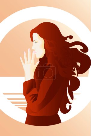 Illustration for Sad girl in a red dress - Royalty Free Image