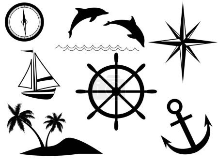 Téléchargez les illustrations : La mer et la mer signes dans un vecteur sur un fond blanc - en licence libre de droit