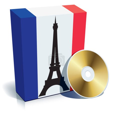 Ilustración de Caja de software francesa con colores de bandera nacional y CD. - Imagen libre de derechos