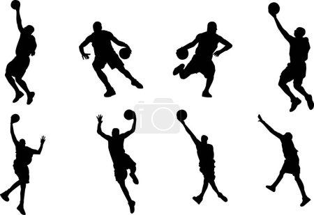 Ilustración de Siluetas de baloncesto, cada una se puede utilizar por separado - Imagen libre de derechos