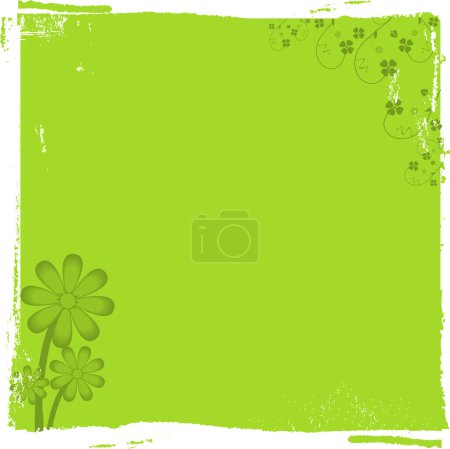 Téléchargez les illustrations : Fond vert tourmenté avec marguerites et coins floraux - en licence libre de droit