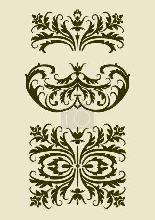 Ilustración de Adornos vectoriales en estilo de flor barroca, aislar elementos de diseño. Gráfico vectorial escalable completo incluido Eps v8 y 300 dpi JPG. - Imagen libre de derechos