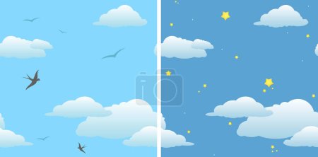 Téléchargez les illustrations : Deux arrière-plan sans couture - ciel de jour & ciel nocturne / vecteur - en licence libre de droit