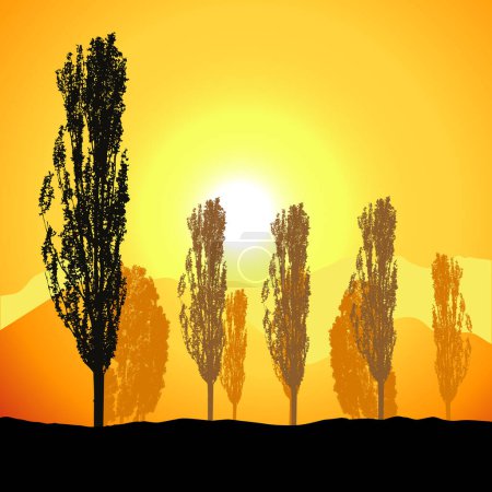 Ilustración de Silueta de árbol, imagen de paisaje - ilustración en color - Imagen libre de derechos