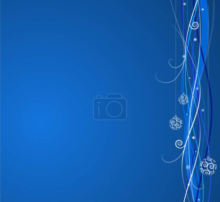 Téléchargez les illustrations : Fond bleu de Noël : composition de lignes courbes et de flocons de neige - idéal pour les fonds, ou superposition sur d'autres images - en licence libre de droit