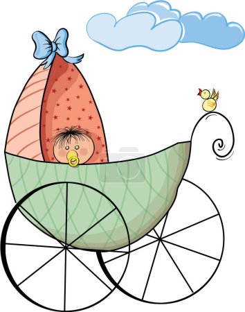 Ilustración de Ilustración de una imagen de bebé y coche de bebé - ilustración en color - Imagen libre de derechos