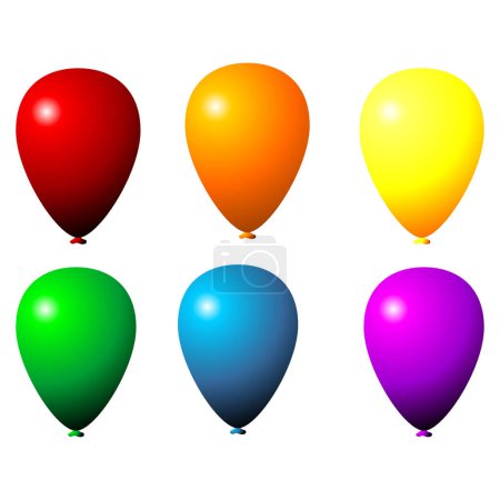 Ilustración de Globos de fiesta de diferentes colores aislados sobre fondo blanco - Imagen libre de derechos