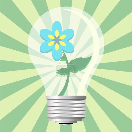 Téléchargez les illustrations : Ampoule avec message écologique sur fond vert étoilé - en licence libre de droit