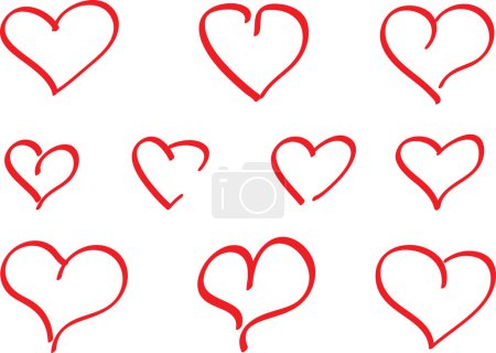 Téléchargez les illustrations : Peu de coeurs rouges dessinés à la main - en licence libre de droit