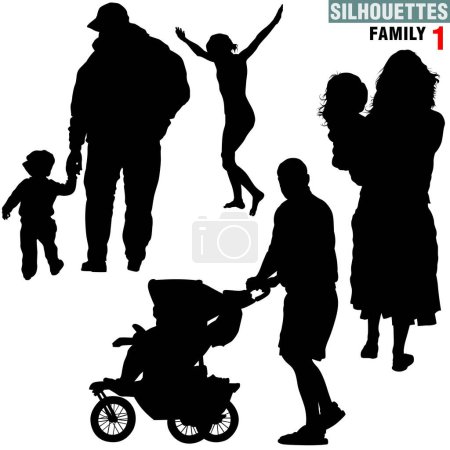 Illustration for Silhouettes - Family 1 - High detailed black and white illustrations. - Royalty Free Image
