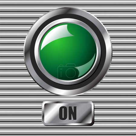 Illustration for Green on interface round button over metallic surface - Royalty Free Image