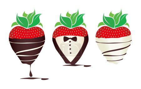 Ilustración de Deliciosos iconos de fresa cubiertos de chocolate. - Imagen libre de derechos