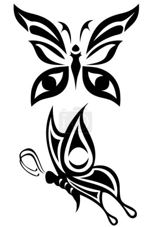 Illustration for Two butterfly tribal tattoos - Royalty Free Image