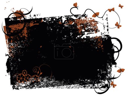 Ilustración de Grunge Fondo floral con remolinos y elementos naturales - Imagen libre de derechos