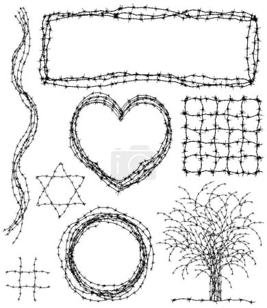 Illustration for Set of editable vector design elements made from barbed wire - Royalty Free Image