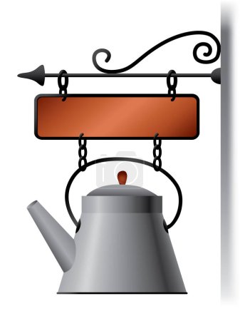 Illustration for Metal signboard for brand-name with metallic kettle - Royalty Free Image