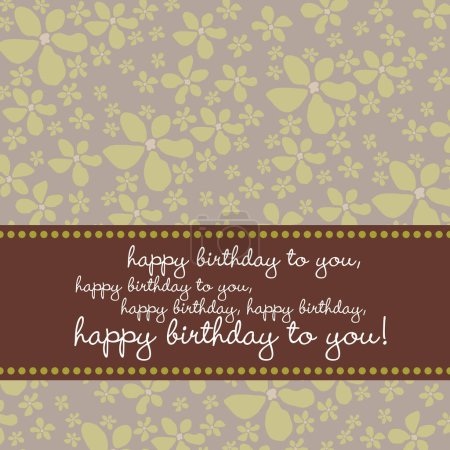 Illustration for Bright colored birthday greeting card with retro flower pattern in green, brown, gray. - Royalty Free Image