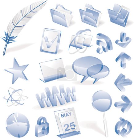 Ilustración de Conjunto de iconos de vidrio azul para web / blog u otros temas relacionados con la red - Imagen libre de derechos
