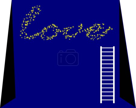 Illustration for Vector illustration for a stairway and a love writing by star - Royalty Free Image