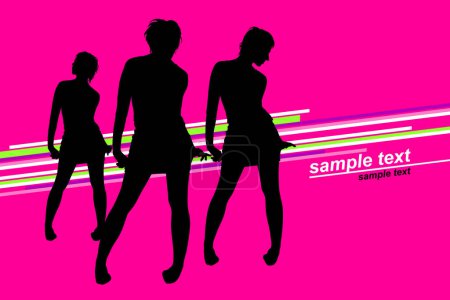 Illustration for Dance party on pink background, three female silhouettes - Royalty Free Image