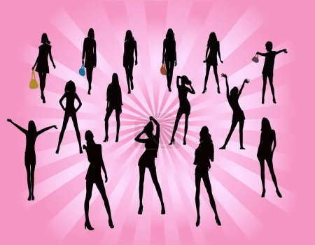 Téléchargez les illustrations : Poser des femmes - illustration vectorielle silhouette - en licence libre de droit