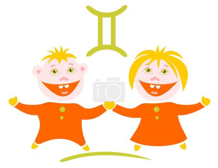 Illustration for Happy Gemini isolated on a white background. Zodiac star sign. - Royalty Free Image