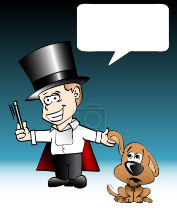 Téléchargez les illustrations : Illustration vectorielle d'un garçon faisant de la magie avec son chien - en licence libre de droit