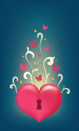 Ilustración de Corazón de San Valentín desbloqueado con mariposas - Imagen libre de derechos