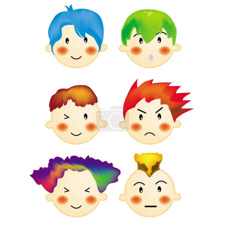 Illustration for A series of boys hair style, expression, vector, illustration - Royalty Free Image