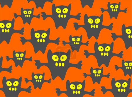 Téléchargez les illustrations : Monstres motif sur un fond orange. Illustration Halloween. - en licence libre de droit