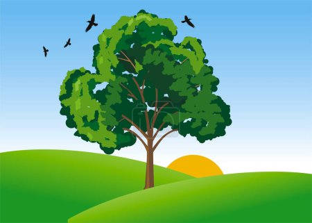 Ilustración de Ilustración vectorial de árbol en valle verde - Imagen libre de derechos