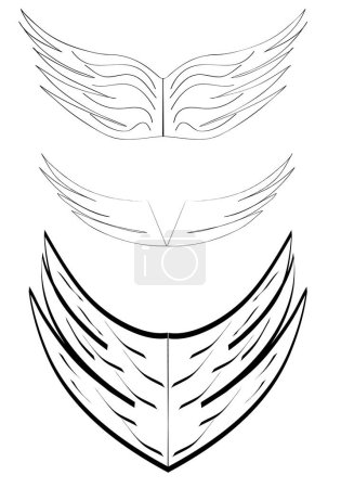 Téléchargez les illustrations : Ensemble de vecteurs d'ailes noir sur fond blanc - en licence libre de droit