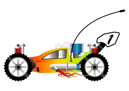 Téléchargez les illustrations : RC voiture buggy dessin animé isolé sur fond blanc - en licence libre de droit